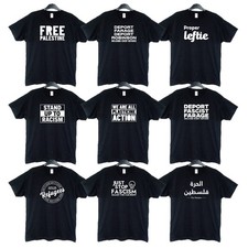 Free Palestine Arabic Black T-Shirt Left Wing Action Politics Stand Up To Racism