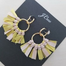 J. Crew Womens Conga Fabric Fan Earrings Burnished Chartreuse Green Statement