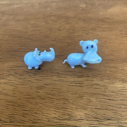 Miniature blue glass hippo - miniature,
