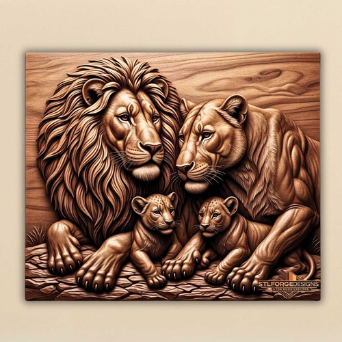 Lion pride family - portrait, stl