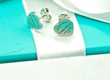 Return To Tiffany & Co Sterling Silver Mini Heart Earrings Genuine RRP £275+Tax