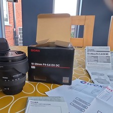 sigma 10-20mm f4-5.6 ex dc hsm canon fit- mint condition boxed case hood  caps