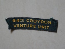 64th Croydon Venture Unit Scout Name Tape/Badge