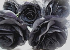 6 x Black FAUX SILK ROSE FLOWERS (NOT FOAM)BRIDAL/CRAFT/BUTTONHOLES/BOUQUET