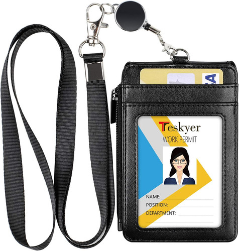 Leather badge holder with - leather,