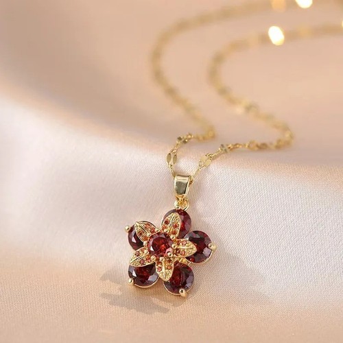 Zircon flower pendant necklace - flower,