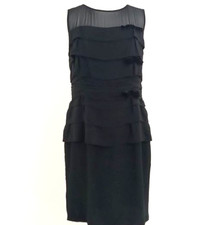 N.W.3 Hobbs Kenwood Ruffle Dress black evening dress 100% silk Size 12 vgc