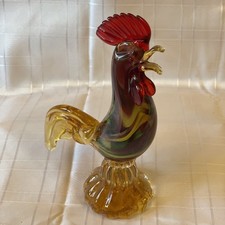 Vintage Murano Rooster Multi Coloured- Amber Base Hand Made . 1960s /9in Tall .