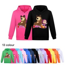 Masha and the Bear Girls Kids Tops Cartoon Hooded T-shirt Thin Hoodie Jumper New