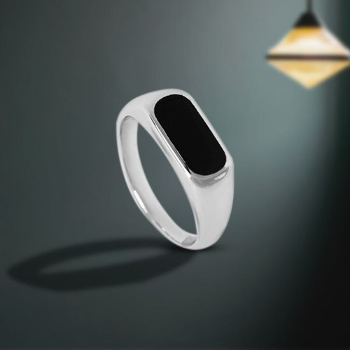 Silver signet black onyx ring - silver,