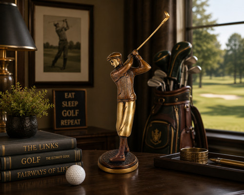 Brass golf figurine sculpture - golf,