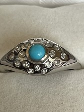 Arizona Sleeping Beauty Turquoise & Zircon In Platinum Overlay Sterling Silver