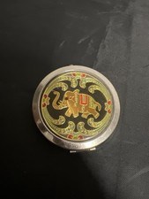 Vintage Enamel Elephant Compact Mirror – Silver Tone, Double Mirror