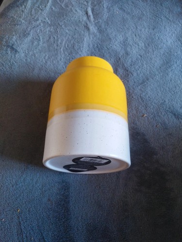 Yellow and white round vase - yellow,