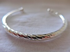 Silver Torque Slim Cuff Bangle Bracelet Twist Pattern