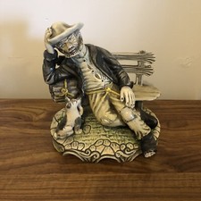 CAPODIMANTE Tramp on Bench with Dog 19cm Signed On Base