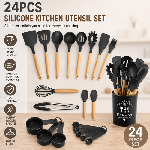 24pcs silicone kitchen utensil - silicone,