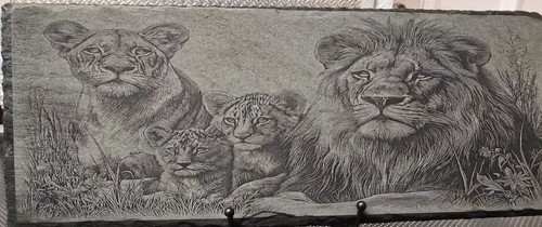 Laser engraved lion family - engraved,