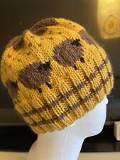 Goldenrod-2923 Hand Knitted Hat Fair Isle Sheep Design,Peru Wool 65% Alpaca 35% 