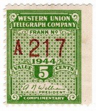 (I.B) US Telegraphs : Western Union 5c (1944)
