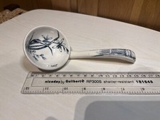 Antique Blue & White Ladle Sauce Soup Server Spoon Floral Ceramic