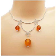 Vintage 925 Sterling Silver and Faceted Natural Baltic Amber Drop Bead Necklace
