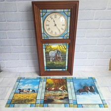 Majestic Horses Stained Glass Clock Danbury Mint Wooden With Changeable Windows