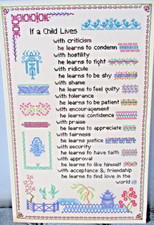 Completed Sampler Cross Stitch  'If A Child'  21" x 13.5" on Hard Board