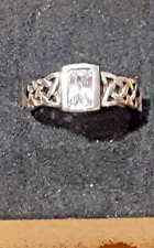 sterling silver 925 ring/ Celtic band with clear CZ stone/UK size K1/2