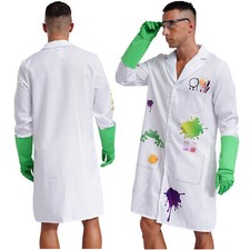 Men Set Crazy Scientist Outfit Dress Up Suit Nurse Costume Coat Clubwear Mad