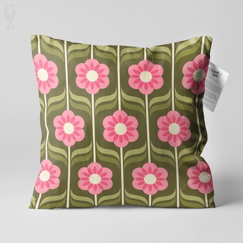 Retro floral cushion - floral, cover