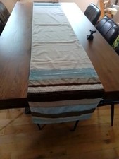 Next Oat Coloured Table Runner With Brown Mink And Duck Egg Blue Mixed  Fabric