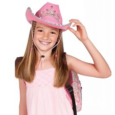 Kids Pink Cowgirl Hat with Sequin Trim & Tiara – Girls Western Dress Accessory