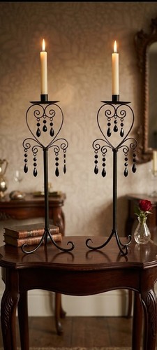 Pair tall steel candlestiks - pair,