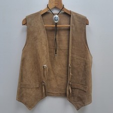 Suede Tan Leather Waistcoat Jacker Bolo Tie American Style Cowboy Western