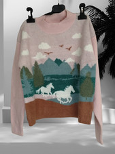 M&S Horses Knitted Jumper Girls Age 11-12 Pink Mix New without tags Pony