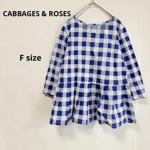 Cabbages roses blue gingham - &,