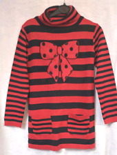 Girls Polar Neck Jumper ~ Age 8 Years ~ Red & Black Striped ~ Sweet Millie