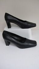 Size 4 Dark Navy Blue Leather Court Shoes- JONES- Block Heel- VGC- Slip ON