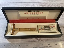 ORIGINAL VINTAGE GILLETTE ARISTOCRAT SAFETY RAZOR IN BOX WITH SEALED BLADES