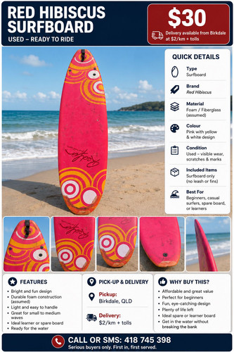 Red hibiscus surfboard - hibiscus,