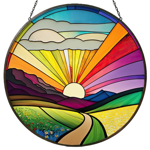 Sunrise stained glass window - stained,
