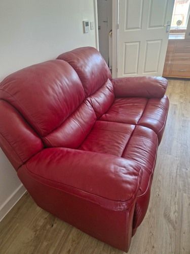 Red leather retro sofa - red,