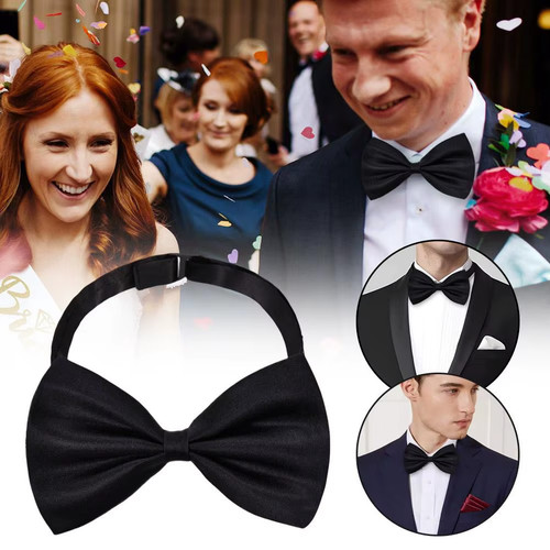 Mens black bow - tie, tied