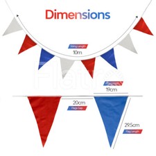 Bunting Flags 20 Pennant Banner Party Material Fabric Red White Blue 33 Feet