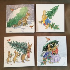4 x Christmas cards Bunnies in