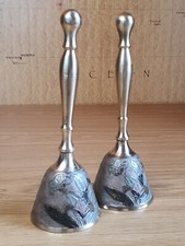 Brass Bells Floral Design 20cm PAIR Tall original condition