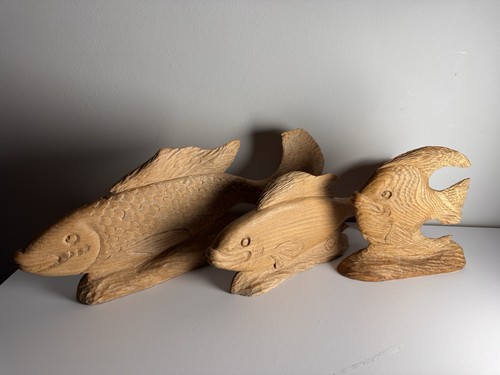 Fish sculpture wooden hand - sculpture,