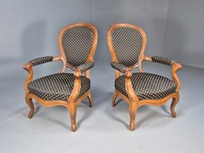 Antique Mahogany Armchair Pair Black Pattern Fabric Louis XV Style EB9558 VCLO