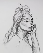 Art, Beautiful Woman Nude Art, Life drawing in Charcoal, ORIGINAL 26x32cm signed